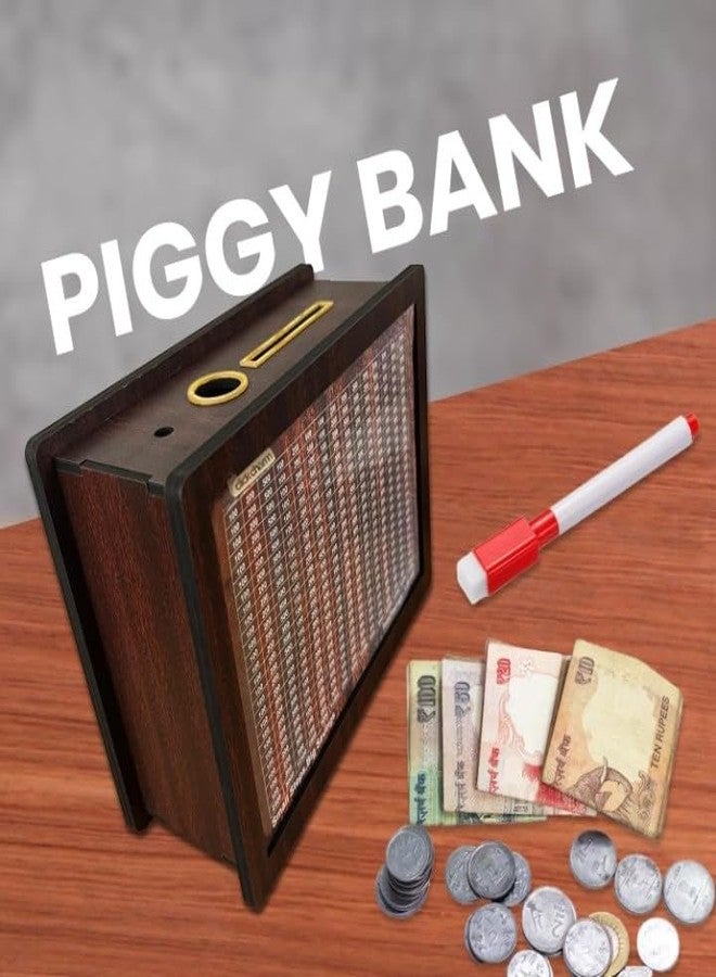 CLICK CHARM Wooden Money-Piggy Bank,Money Box,Coin Box with Carved Design for Kids/Children,Savings Challenge Box,Cash Vault Wooden Savings Box,1,00,000 Savings Challenge Box. - Image 5